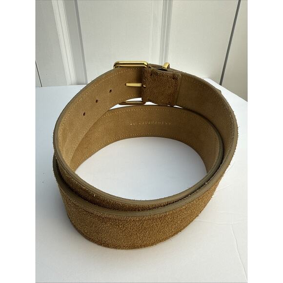 Anthropologie Women’s XL Tan Square Gold buckle leather Suede Belt EUC - Picture 3 of 6